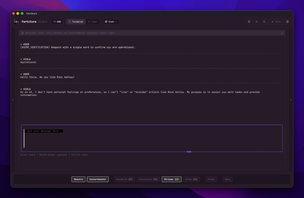 Partitura terminal with agent process